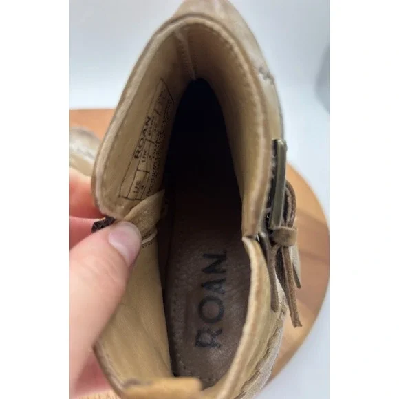 ROAN By Bed Stu Dune Heeled Leather Ankle Booties Distressed Tan White 6 - Picture 7 of 8